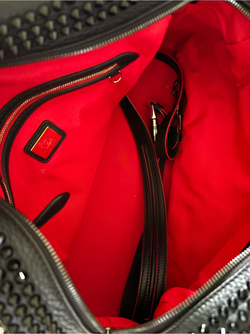 Christian Louboutin Black Leather Stud-Trim Tote with Red Edge Piping - Picture 4 of 5